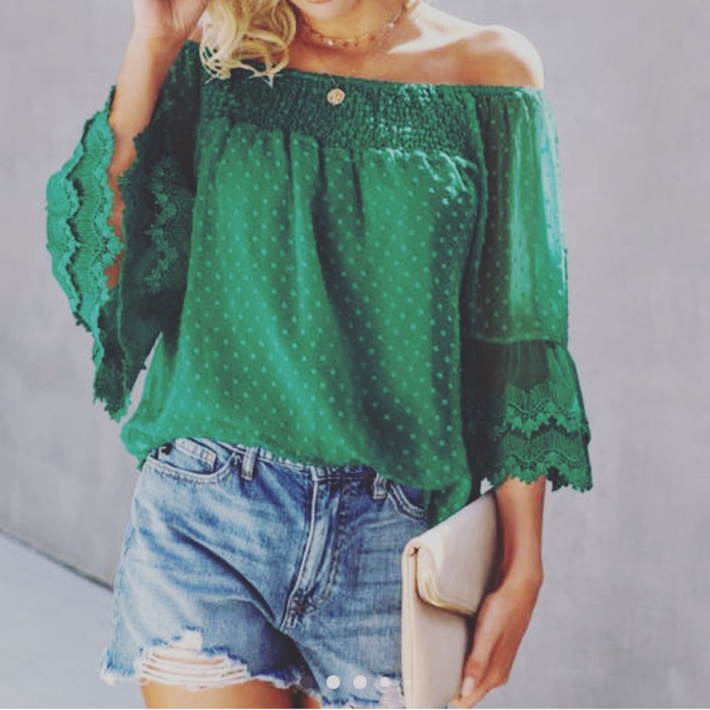 Off shoulder green blouse